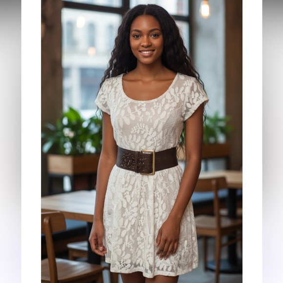 Sequin Hearts Dresses & Skirts - Sequin hearts brand cream lace over tan dress